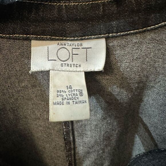 Ann Taylor Loft Zip Up Triangle Collar Jean Jacket Women's Size 14 - Picture 6 of 8